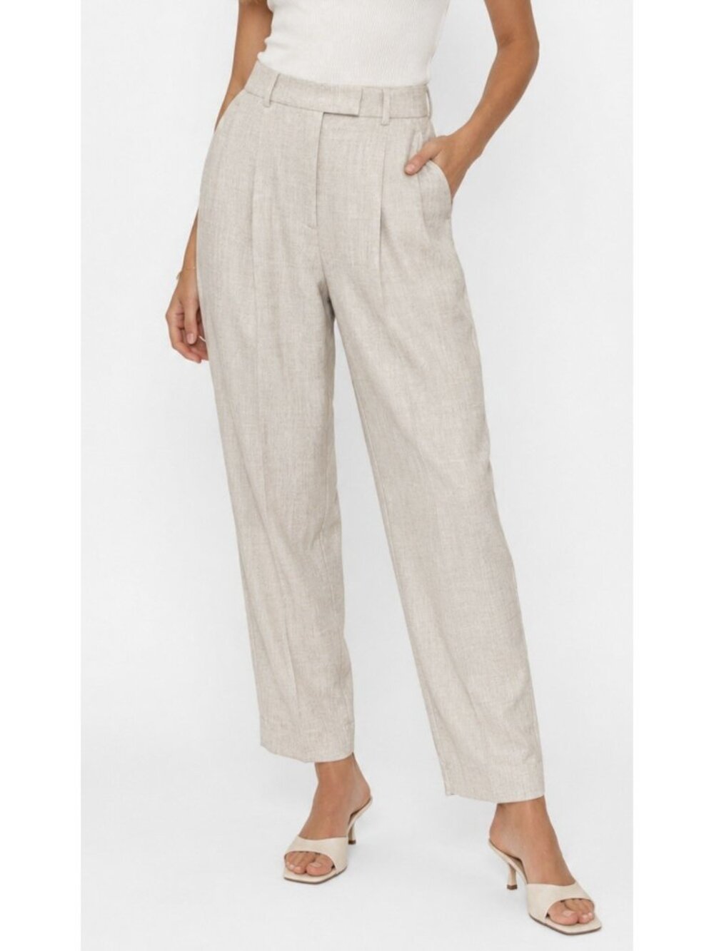 Abercrombie & Fitch Trouser Pants 2 /26 Beige Tailored Ankle Pleated High Rise